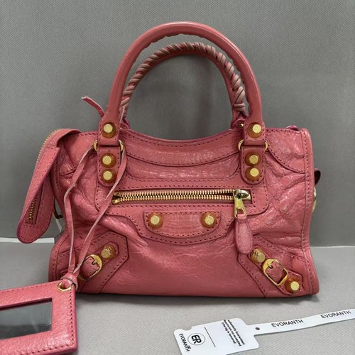 BALENCIAGA Giant 12 Gold Mini City Pink Agneau Leather 2Way Bag Crossbody GHW.