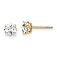 14k Yellow Gold 5mm Princess-cut Cubic Zirconia Solitaire Stud Earrings