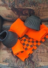 Orange Black Check Polo Wraps With Black Ribbed Bell Boots Used Set Of 4