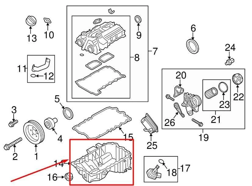BMW 328i xDrive 2013-2016 SULEV 2,0 L AWD cárter de aceite del motor 11137601942 OEM Foto 2 de 4