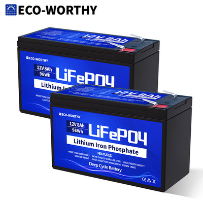 ECO-WORTHY 2 Pack 102Wh 12V 8AH LiFePO4 Lithium Battery for UPS