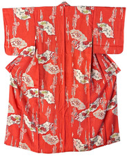 Vintage Japanese Silk Kimono, Crane Floral Pattern Robe Jacket, Boho antique