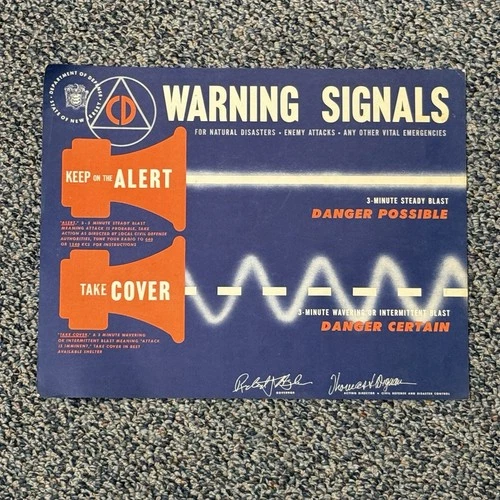 NJ Civil Defense Warning Signals Poster 14×12  Richard J. Hughes Cold War 1960s