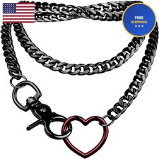 Chunky Heart O-ring Slip Chain Necklace Punk Layered Cuban Necklace Adjustable