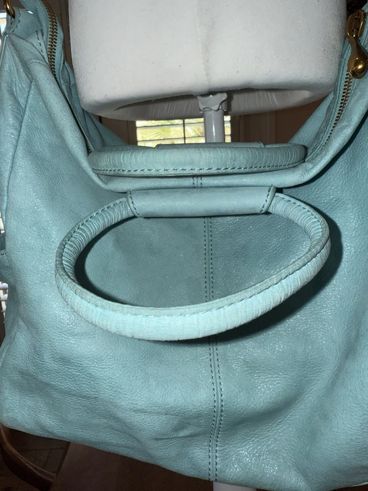 Hobo International Aqua Blue Leather Shoulder Crossbody Bag Boho Satchel Tote - Image 3 of 4