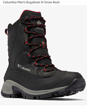 Columbia Bugaboot III Men's Snow Boots Waterproof Wide Lace-Up Black/Gray/Red 14