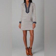 Tory Burch White/ Blue Cotton Knit Mini Tunic Nautical Dress Size Medium
