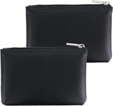 2 Pack PU Leather Zipper Coin Purse, Mini Change Pouch for Men and Women Black