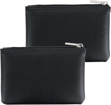 2 Pack PU Leather Zipper Coin Purse, Mini Change Pouch for Men and Women Black