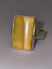 Vintage 925 Silber-2farbiger Butterscotch Bernstein Ring,7.4g, RG 53,rechteckig