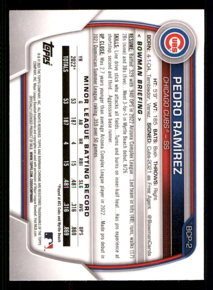 2023 Bowman Chrome Prospects #BCP2 Pedro Ramirez - Image 2 of 2