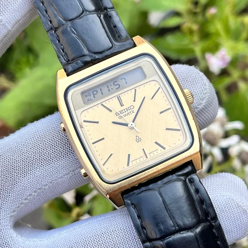 Vintage Seiko Ana/Digi Linen Dial Chrono-Alarm Japan Men Quartz Watch H357-5130