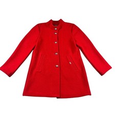 Geiger Austria Red Boiled Wool Coat Stand Collar Silver Button Front Womens 34