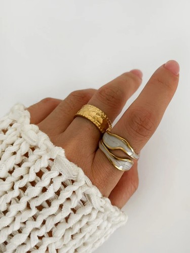 Double Enamel Ring Retro Style for Women Gold Tone Adjustable Stainless Steel - Picture 2 of 8