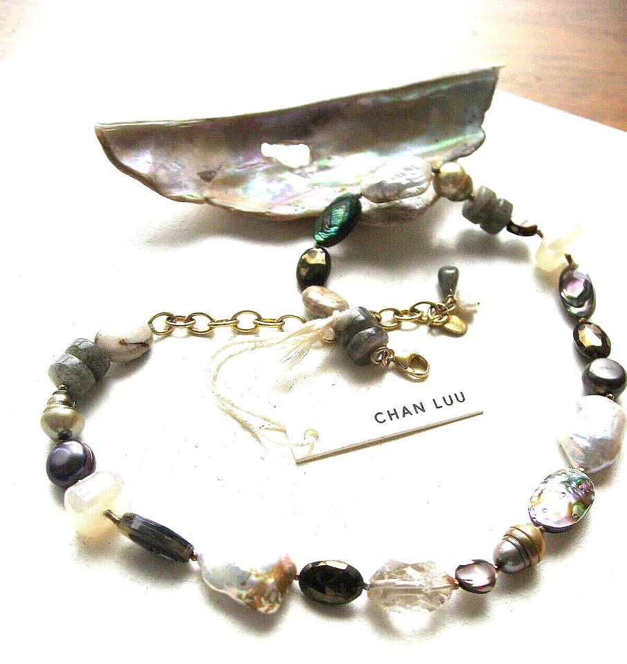 Chan Luu Necklace Pearl Baroque Abalone Labradorite Semi Precious Stone Gold NWT - Image 4 of 4