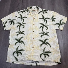 Vintage Paradise Found Hawaiian Shirt Men's Large Tropical Palm Trees Floral