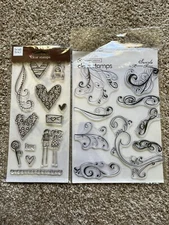 NEW Clear Cling Stamps Swirls Curls Valentine Heart Love Heidi Grace Lot of 2