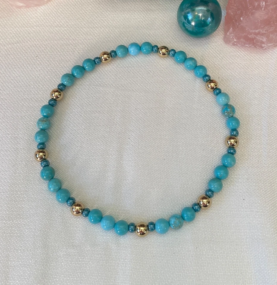 Anklet. Turquoise Gemstones. Stretch Anklet. 11 inches. Gift for Her. - Image 4 of 4