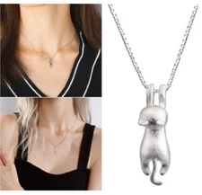 18" Chain Sterling Silver Love Cute Cat Kitty Pendant Necklace Charm Women Gifts