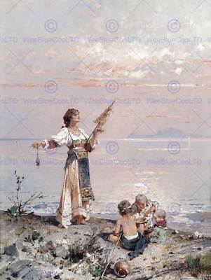 GEMÄLDE MEERLANDSCHAFT STRAND STUDIE UNTERBERGER BUCHT NEAPEL KUNSTDRUCK POSTER LAH304