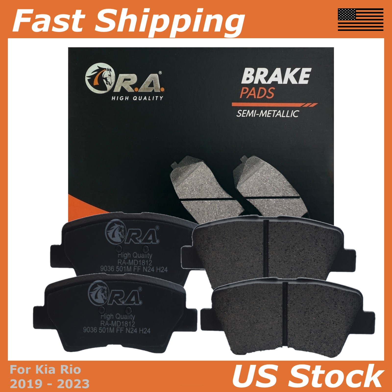 Rear Disc Brake Pads for 2019 2020 2021 2022 2023 Kia RIO 1.6L EX LX S L
