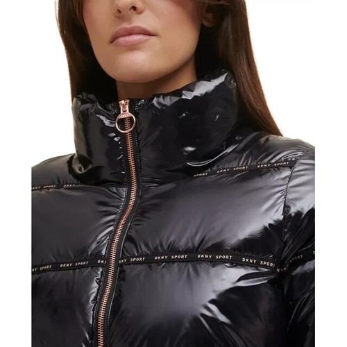 Dkny Sport Women's Funnel-Neck Puffer Jacket Wet Look Black L Free Shipping NWT - Picture 4 of 4