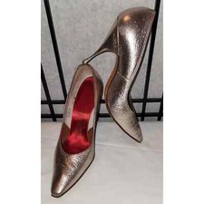 Vintage 50s Silver Metallic Stiletto High Heel Pumps Shoes Mid Century 4.5 B