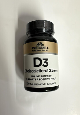 Vitamin D3 Cholecalciferol 25 mcg Windmill Naturals 100 Count Exp 05/27 Immune