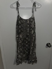 Express Snakeskin Spaghetti Strap Tie Knee Length Dress Ruffle Bottom Size Large
