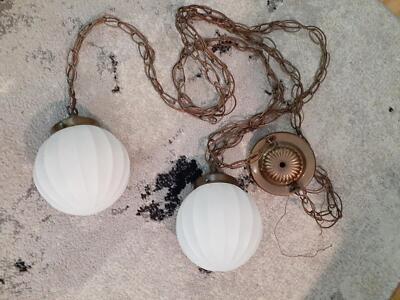 Vintage Ceiling Light Fixture 2 White Globes Hanging Swag Lamp Tested Working