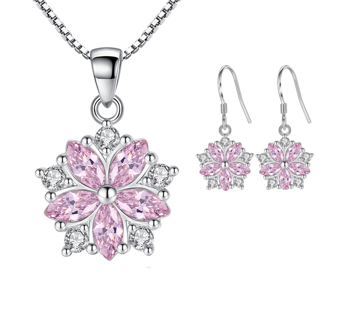 925 sterling silver pink zircon flower pendant necklace