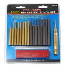 Cal-Hawk 18-piece Brass and Carbon Steel Pin Punch Set W/ctr Punch
