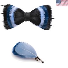 Stylish Feather Bow Tie and Brooch Set in Gift Box - Perfect Men's Accessory