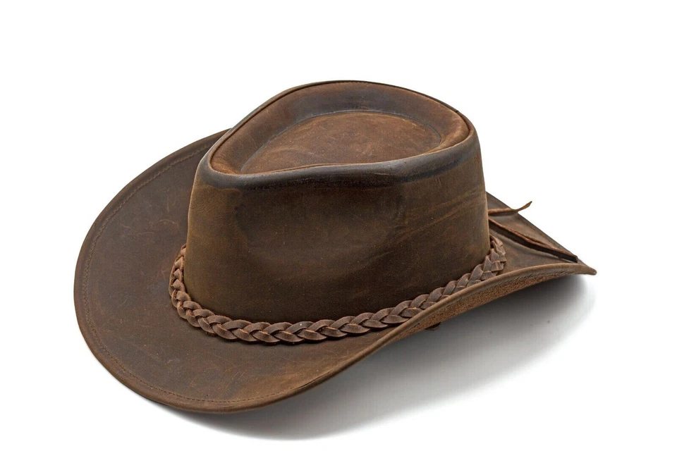 Men and Women Brown Genuine Leather Cowboy Western Hat - Image 4 of 4