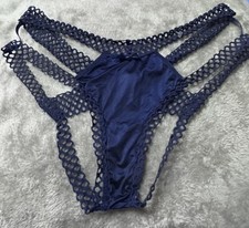 Vintage Liquid Nylon Shine Size XL Thong Bikini Gloss Soft Blue Strappy Panty