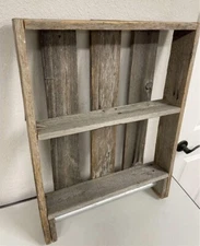 Cute Rustic Wood Bathroom Wall Shelf Decoration Towel Rack