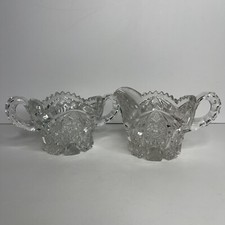 Vintage EAPG Imperial Cut Glass Ohio Nucut Sugar & Creamer Set Marked CHIPED