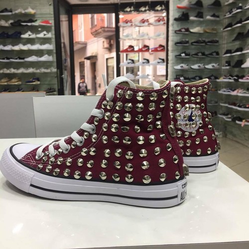 Converse All star Alte Bordeaux Maroon personalizzate con Borchie Argento  Clean | eBay