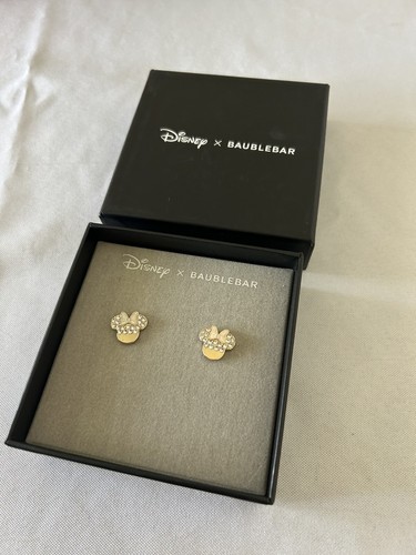 Disney X Baublebar Minnie Mouse Earrings Gold Rhinestone Ears Marble Colored Bow - Picture 2 of 8