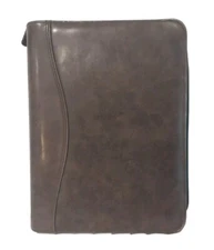 Day-Timer Navigator Planner Brown Faux Leather 7 Ring Zip Organizer EUC