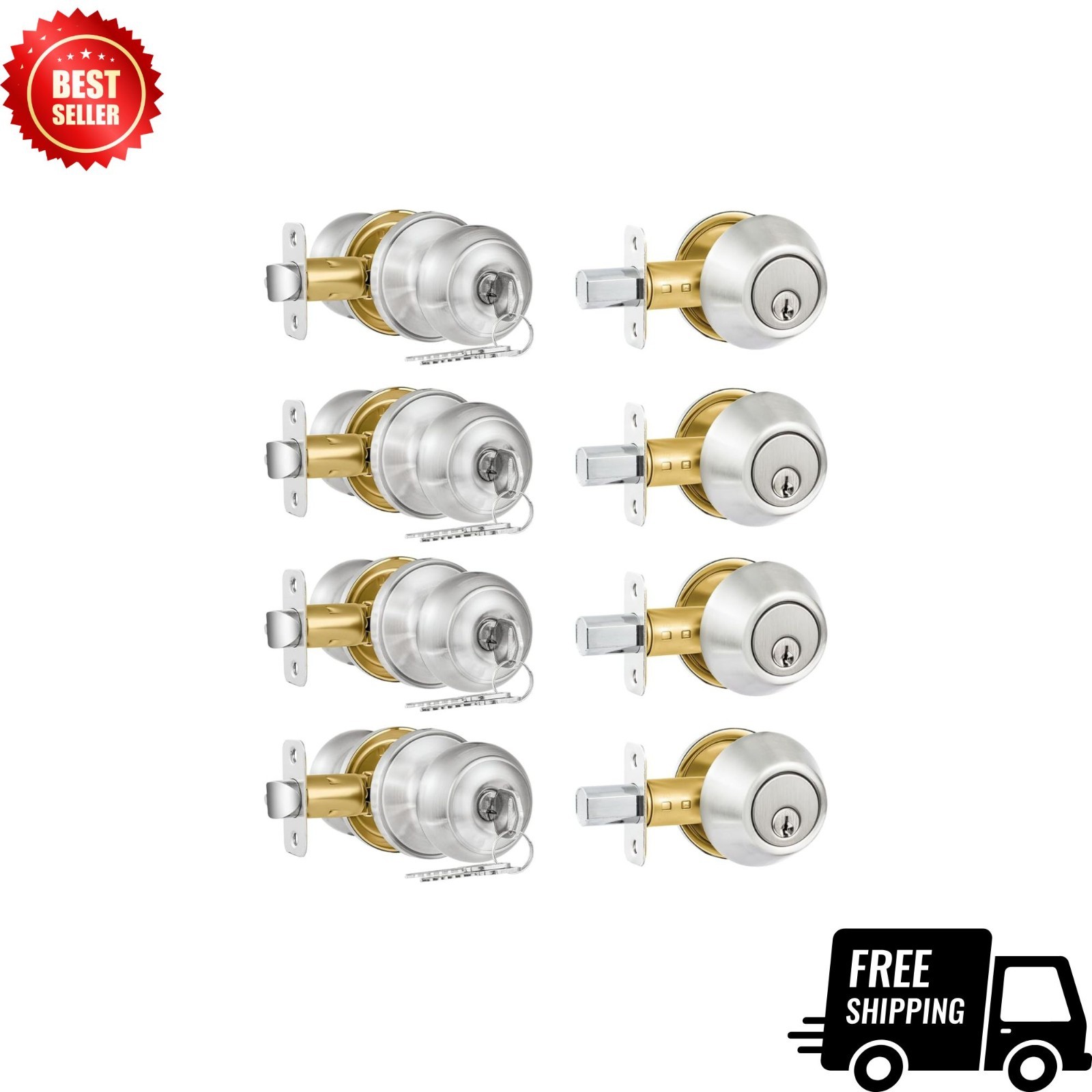 4 Pack Door Knob & Deadbolt Lock Set, Keyed Alike