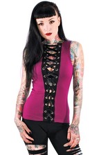 Folter Womens Tank Top Purple Small Beater Corset Lace up Back Reversible Gothic