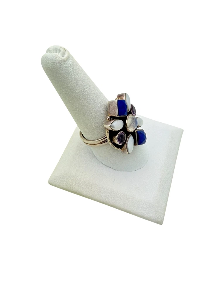 Nicky Butler Sterling Silver Blue Lapis Pearl Moonstone Amethyst Ring Size 9 - Image 2 of 4
