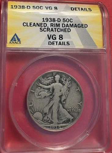 1938-D 50C Walking Liberty Half,  ANACS VG 8 Details-Nice Coin For Grade It Got