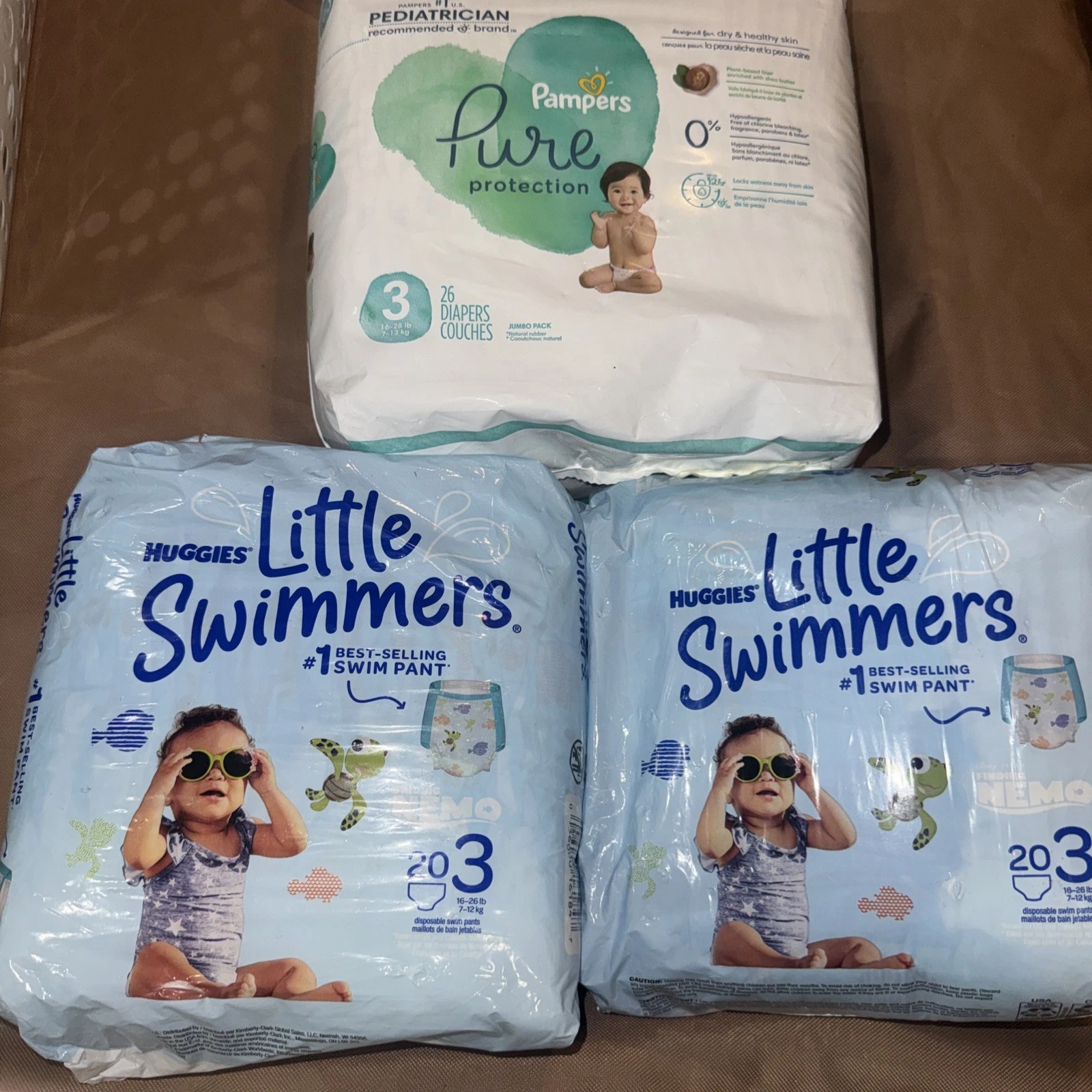 Pampers Pure Pampers and Little Swimmers size 3.