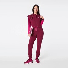 Figs Rafaela Cargo ScrubJumpsuit in Deep Cranberry, Size Large