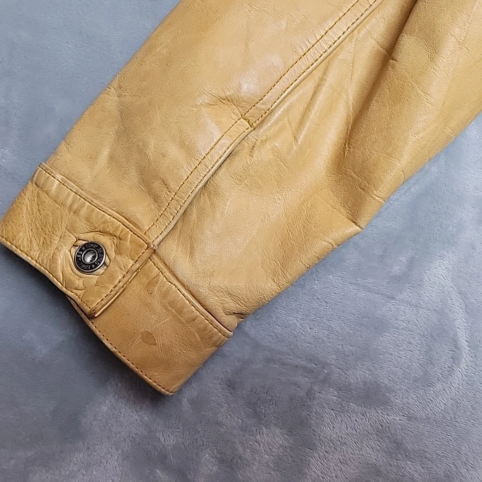 Vintage Gap Leather Jacket Womens XL TAN Leather Trucker Lined Classic Y2K 90s - Image 4 of 4