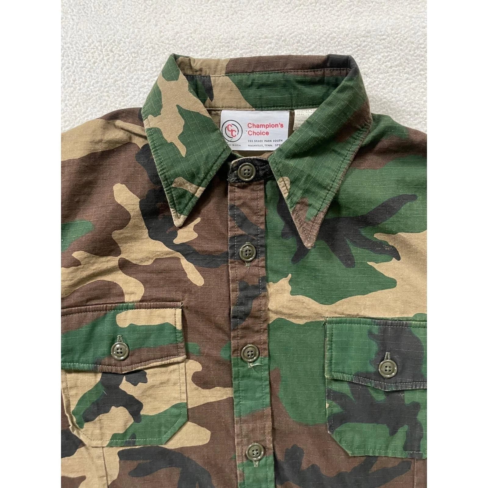 70s USA Champion's Choice Mens Large Utility Jacket Woodland Camo Ripstop Cotton - product detail image 9