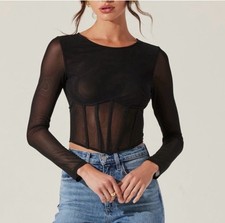 NWT ASTR The Label Long Sleeve Mesh Corset Top Size Small