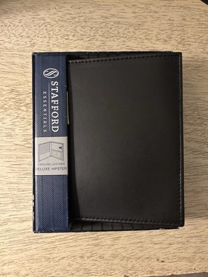 Stafford Essentials Men s Black Genuine Leather Bi-Fold Wallet w/ ID Window